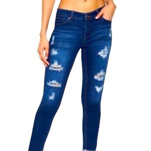 Wax Dark Blue & White Distressed Skinny Jeans